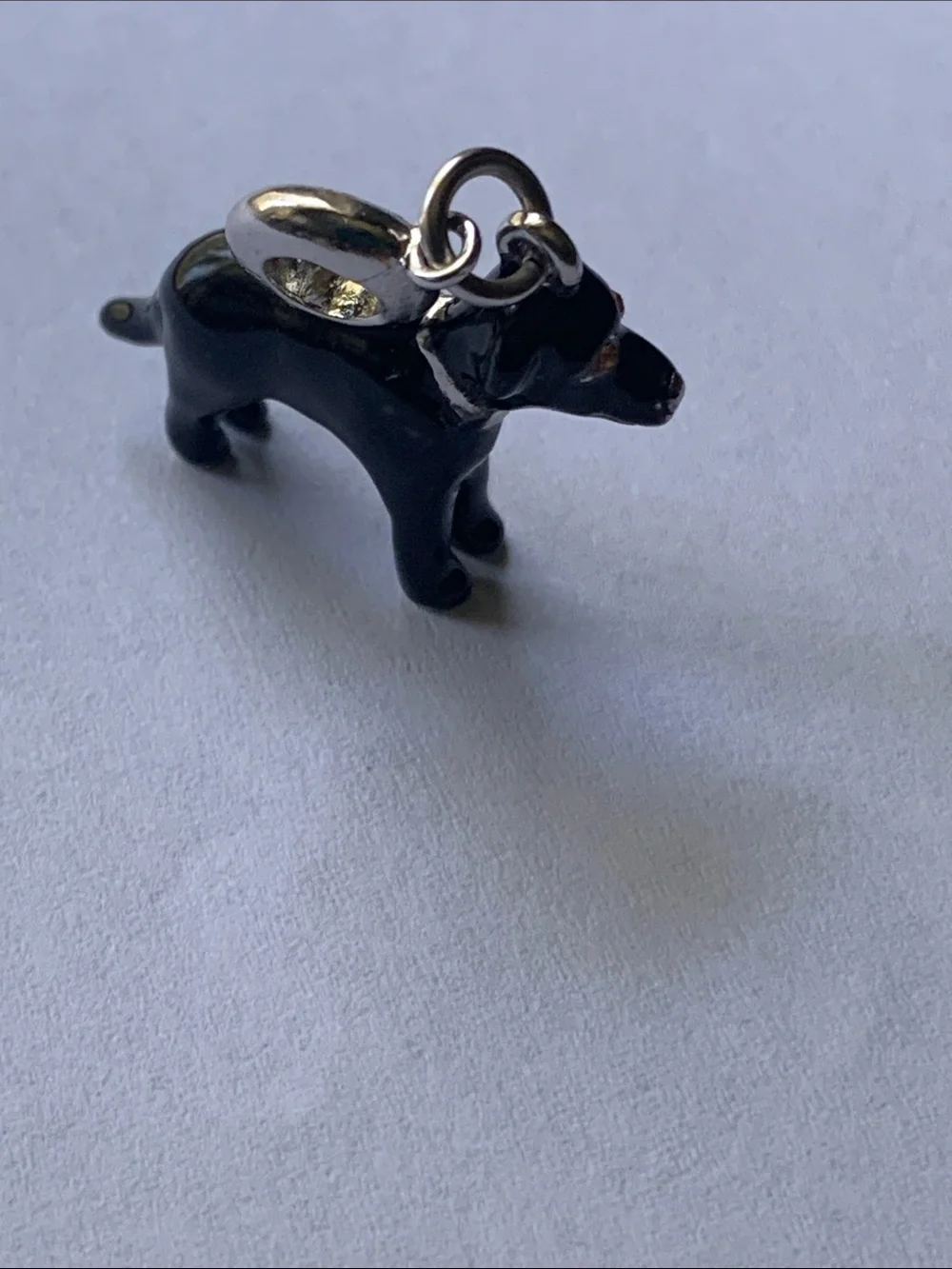 Black Enamel Dog Charm Pendant with Gold Eye